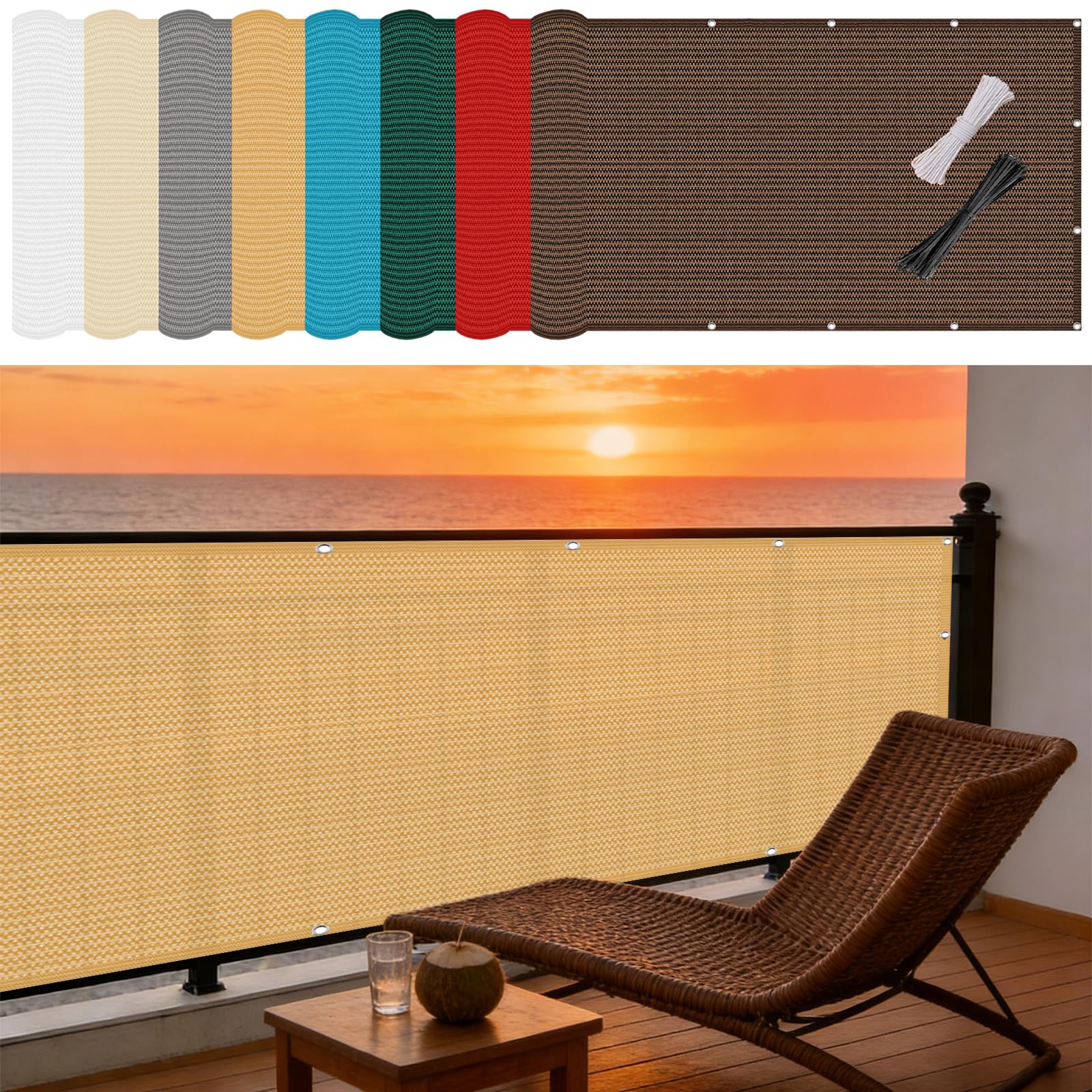 Brise vue balcon anti-UV et respirant en toile HDPE robuste jaune