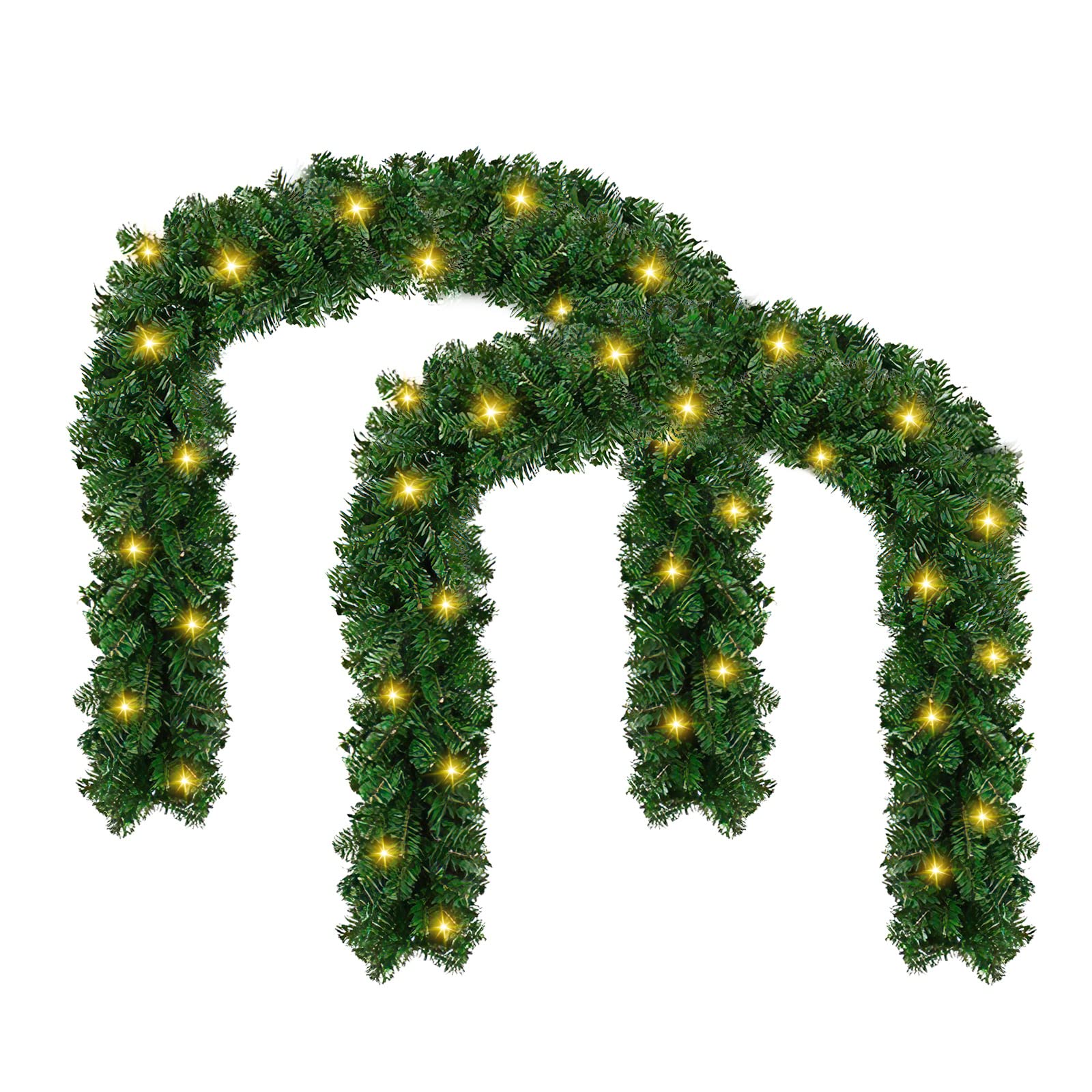 2er 5m Tannengirlande Künstliche Weihnachtsgirlande Grün mit Beleuchtung 100 LEDs Warmweiß Lichterketten Weihnachtsdeko Weihnachtskranz für Haus Treppen Kamin Innen Außen
