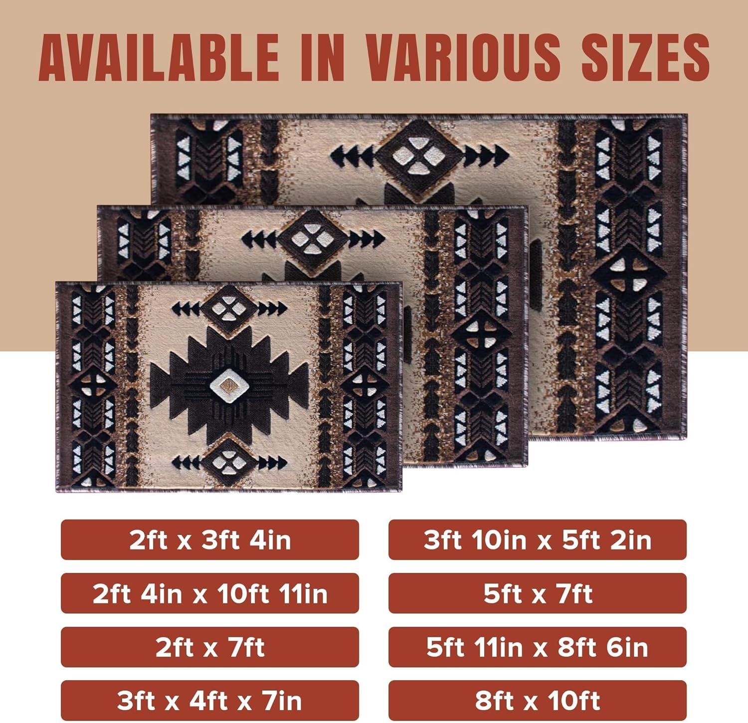 YHSF Southwest Native American Area Rug – Thick, Soft, Durable & Easy to Maintenance Tribal Design Boho Rug– Ideal for Bedroom, Living Room & Hallway - Berber, 2 Feet x 3 Feet 4 Inches