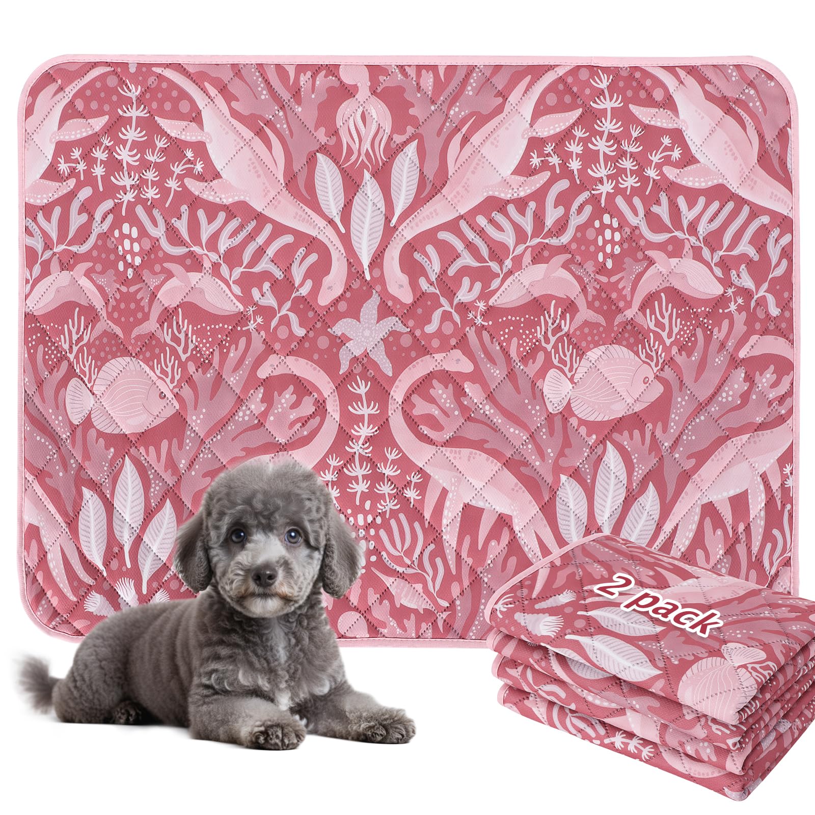 BVAGSS 2 Pezzi Tappetini Assorbenti per Cani, Tappeti Lavabili Riutilizzabili, Antiscivolo, Alta Assorbenza Addestramento traversine per cani XH081 (60x60cm,Dino Pink)