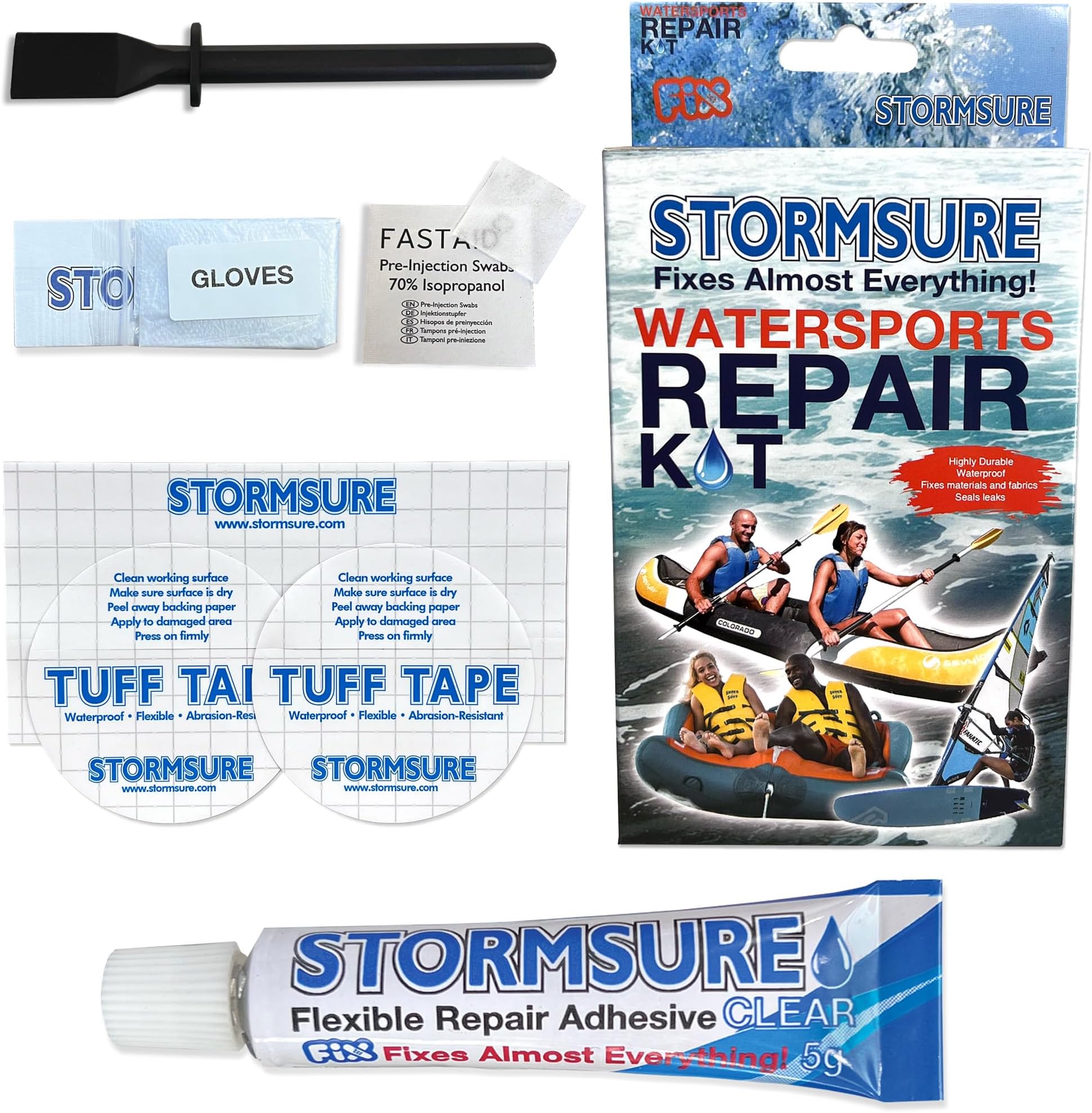 Watersports Repair Kit - Flexible Waterproof Glue and TUFF Tape Patches for Durable Repairs to Wetsuits, Dry Bags, Inflatables and More