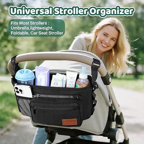 Miniatura 3 de Guiseapue Organizador universal para cochecito con portavasos Baby Essentials, Carrito de cochecito con correa para el hombro, bolsa de teléfono