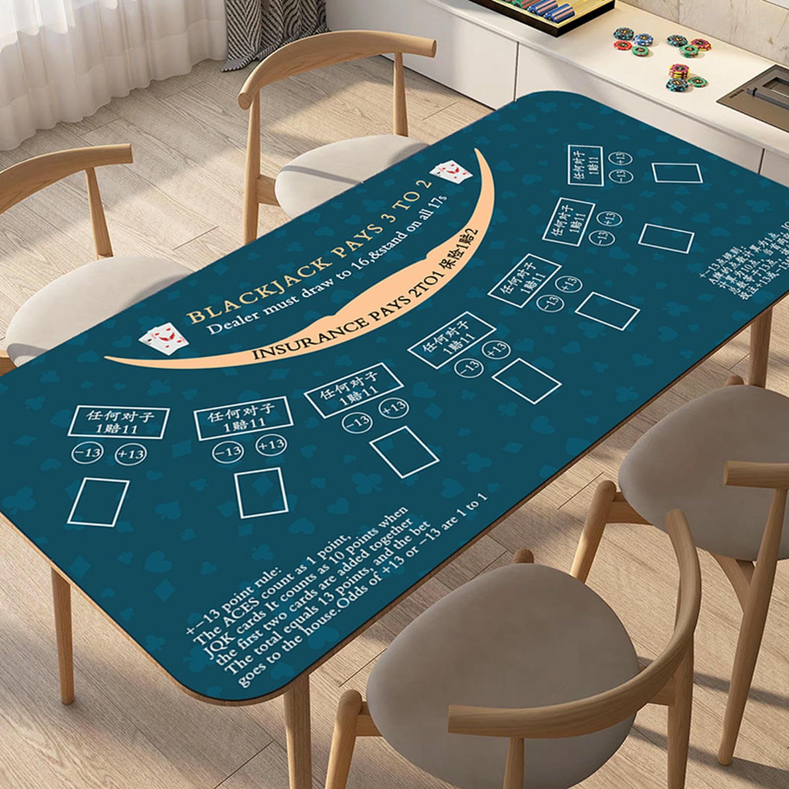 Tovaglie Tappetino da Tavolo Poker Texas Hold'em Antiscivolo Extra Large Baccarat-cubi Nero Blu-90 * 180 Cm