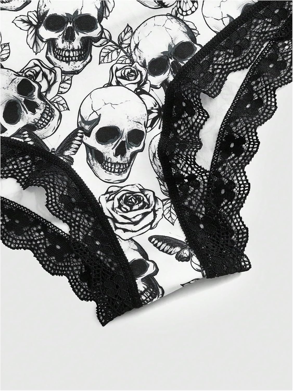 WDIRARA Women's 5 Pack Set Goth Graphic Print Mesh Sheer Lace Trim Mid Rise Underwear Briefs - Image 4