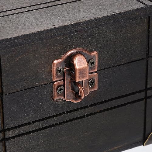 Miniatura 6 de Cabilock Caja del tesoro vintage de madera con cerradura y llave, baúl de almacenamiento de joyas retro para cumpleaños, fiesta de pirata, soporte
