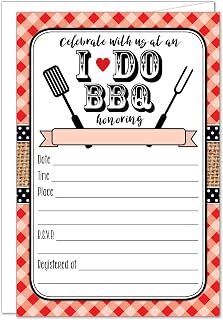 20 Red I Do BBQ Invitations with Envelopes - Gingham and Burlap