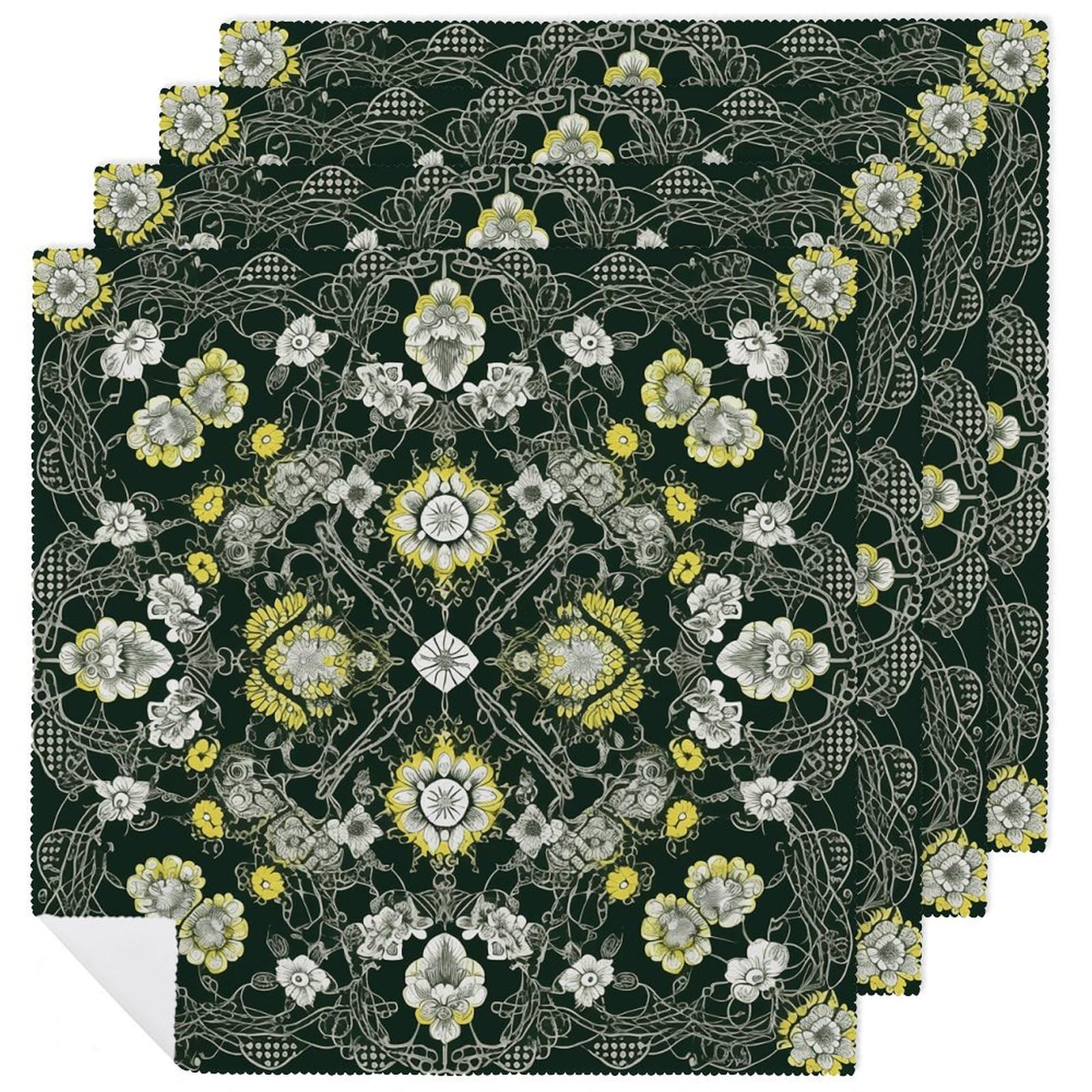 Servilletas de tela para regalos y fiestas con estampado floral de cuadrícula