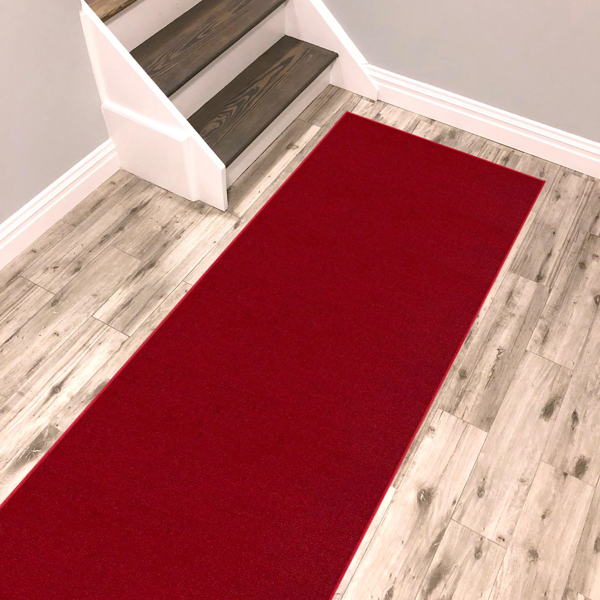 KapaquaRed Solid Colored Runner Rug Non Slip Rubber Grip Bottom Pet Friendly Kitchen Hallway Carpet Runner 2x6