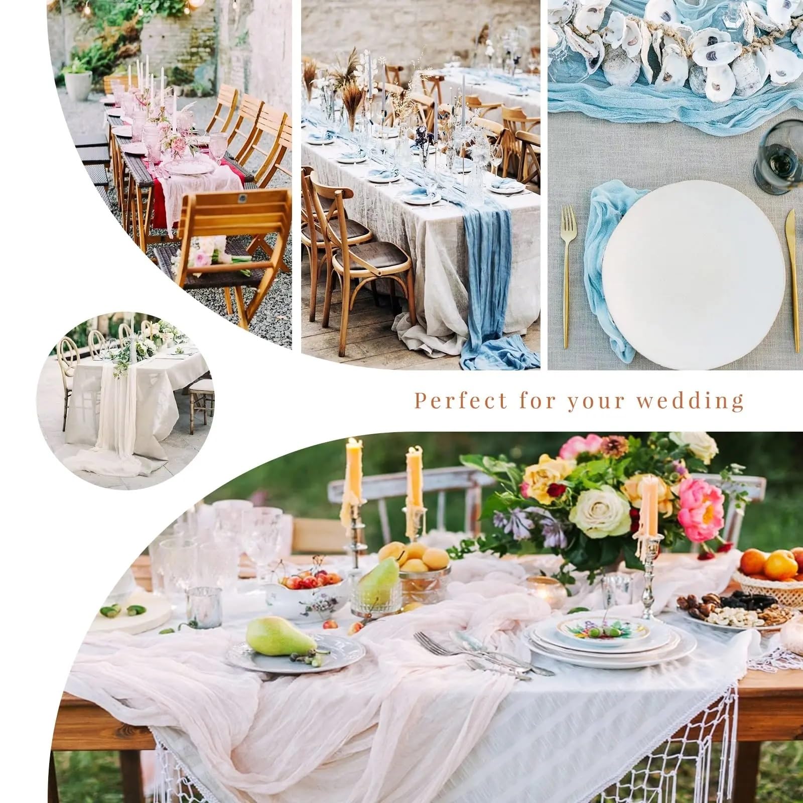 10 STÜCKE Halbtransparente Gaze Tischläufer Käsetuch Tischdekoration Esszimmer Hochzeit Party Weihnachtsbögen Kuchen Dekor TischläUfer Chiffon(10Pcs Blue,90X400cm)