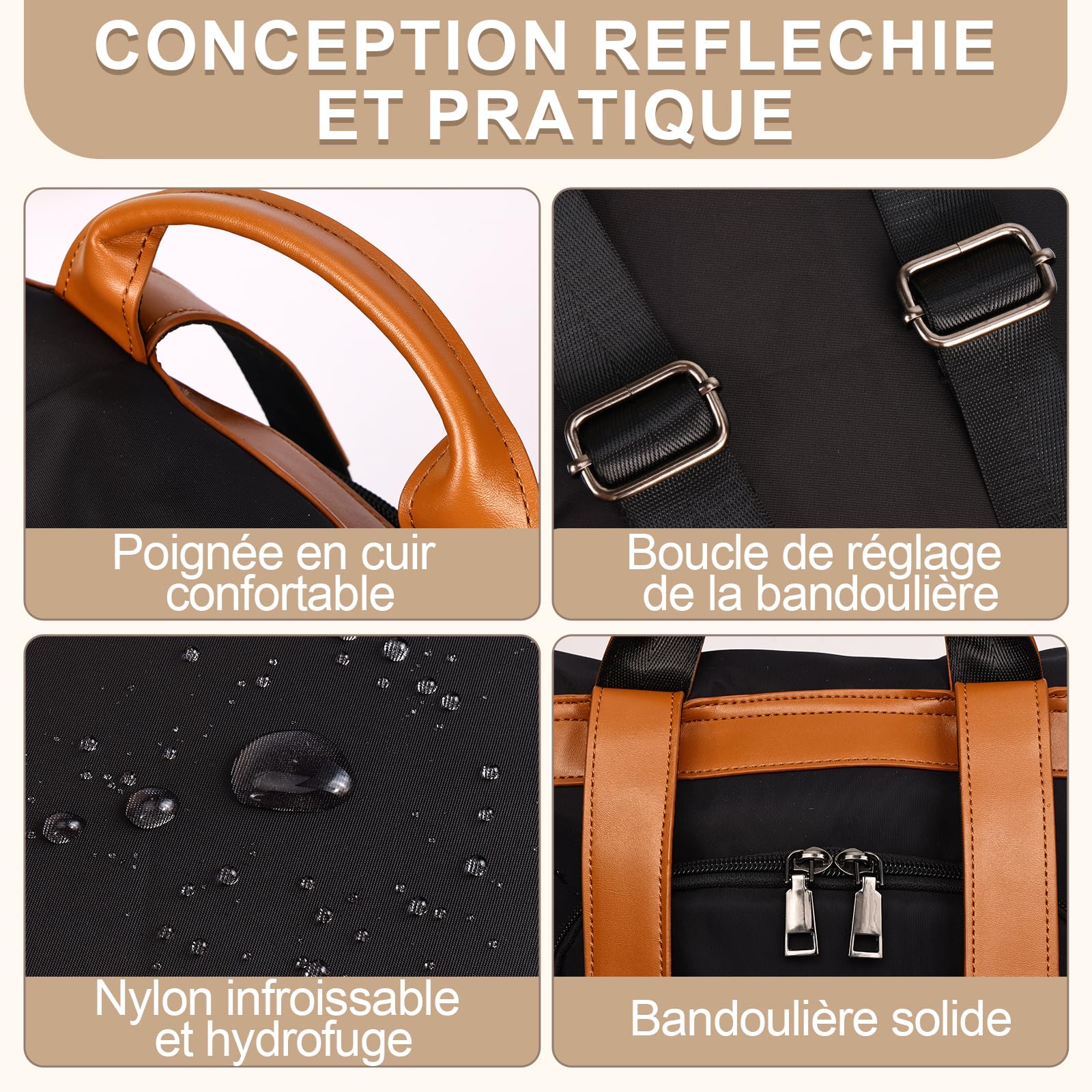 Eshow Sac a Dos Femme Antivol, Sacs à Main Portés Dos Elégant Léger, Petit Sac Bandoulière avec Pochette pour Voyage Travail Loisirs Université Noir