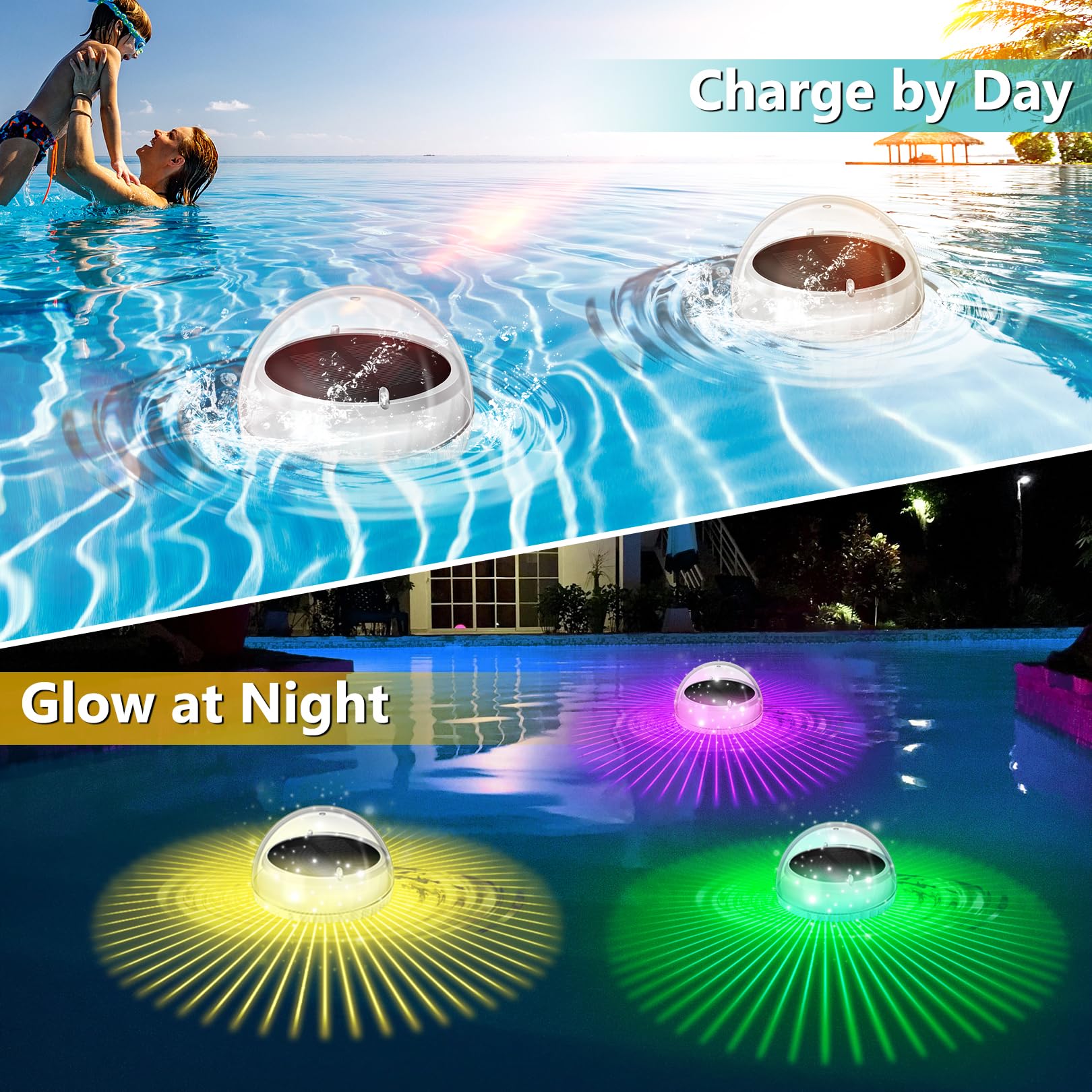 GOMETY 3er Set Solar Poolleuchten - Schwimmende LED Lichter Mit 7 Farben, IP65 Wasserdicht