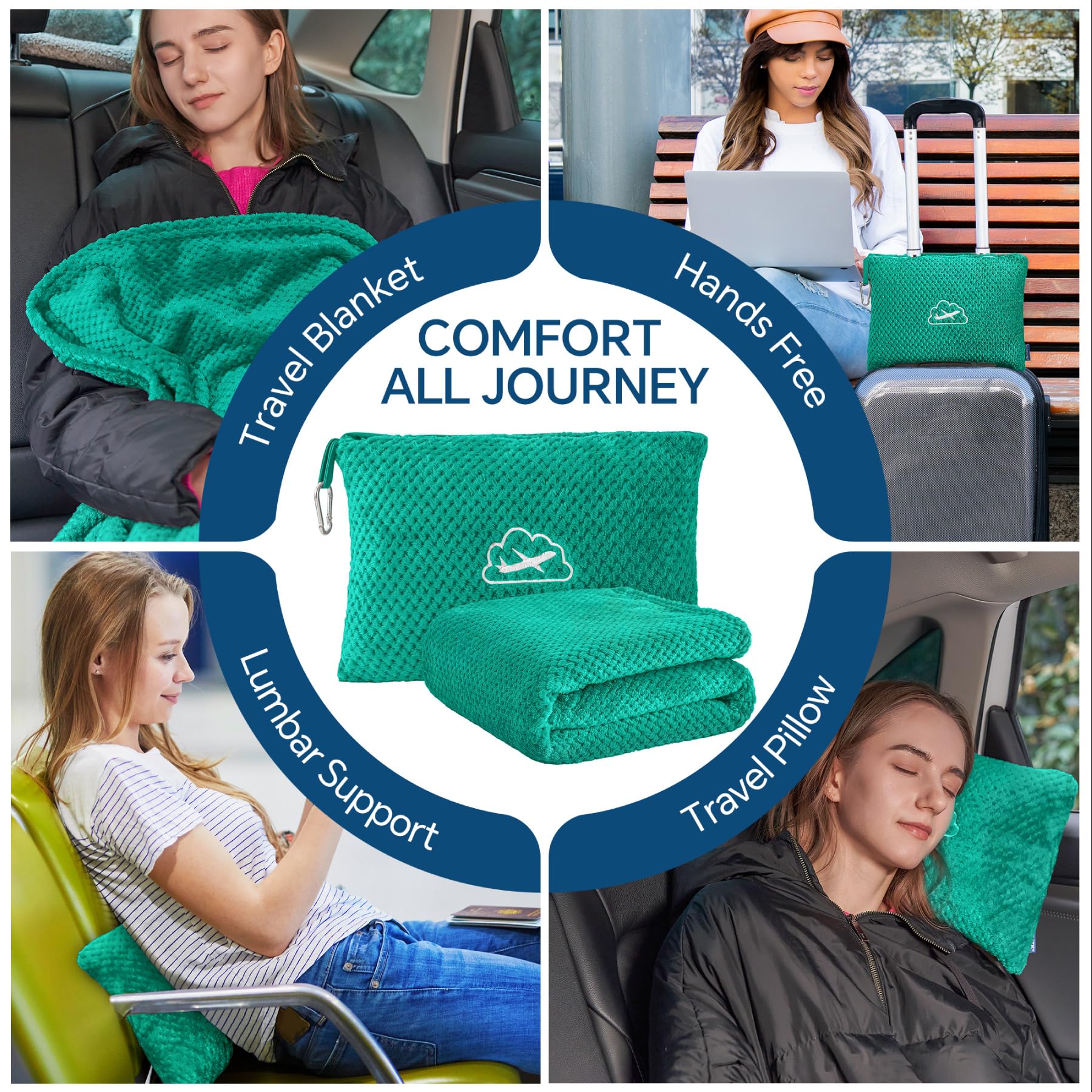 BEDELITE Travel Blanket with Bag, Jacquard Fleece Blanket 65"x40", Teal view 4