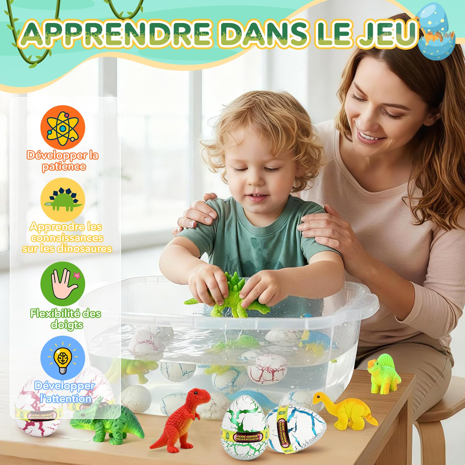 JONRRYIN Œufs Arc-en-Ciel à Éclore avec Dinosaures pour Enfants, Lot de 6 Œufs Surprise Dinosaur à Éclosion Magiques Jouets de Croissance, Idées Cadeaux pour Pâques ou Anniversaire Enfants 3+ Ans