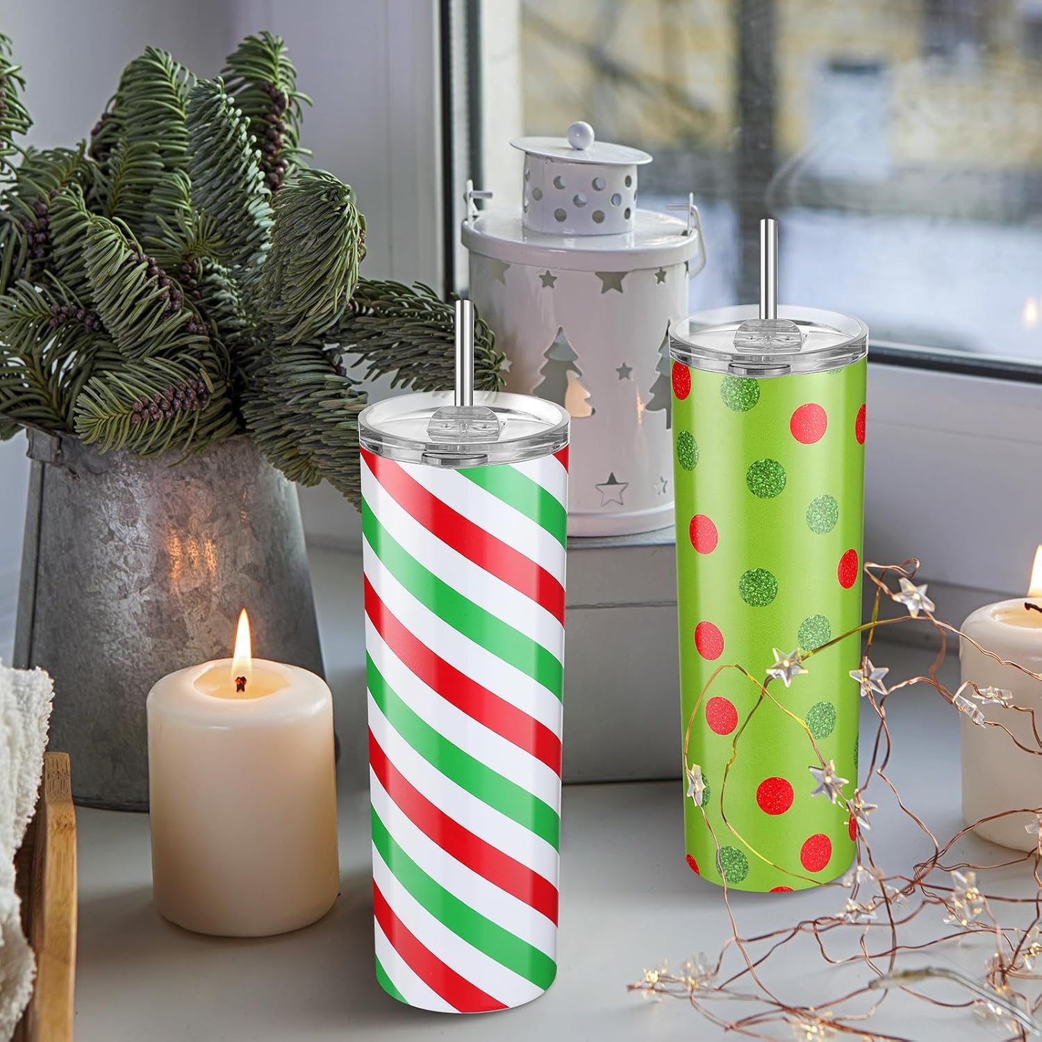 Sliner 4 Pcs Christmas Tumbler Stainless Steel 20 oz Christmas Mug Double Insulated Travel Mug Cup with Lid Straw and Brushes for Women Adult Drinking Xmas Party Decorations Holiday Gifts, 4 Styles - Image 5