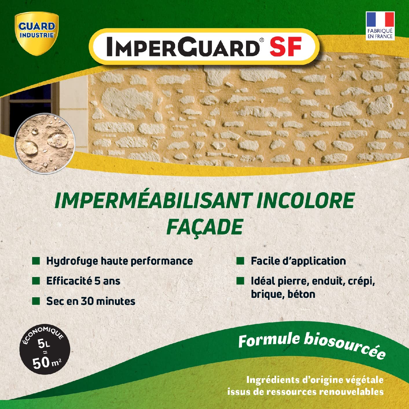 Fórmula de planta impermeabilizante de fachadas incolora de alto rendimiento-Revestimiento especial para fachadas ImperGuard-Revestimiento de piedra-5 años-5L-50m2