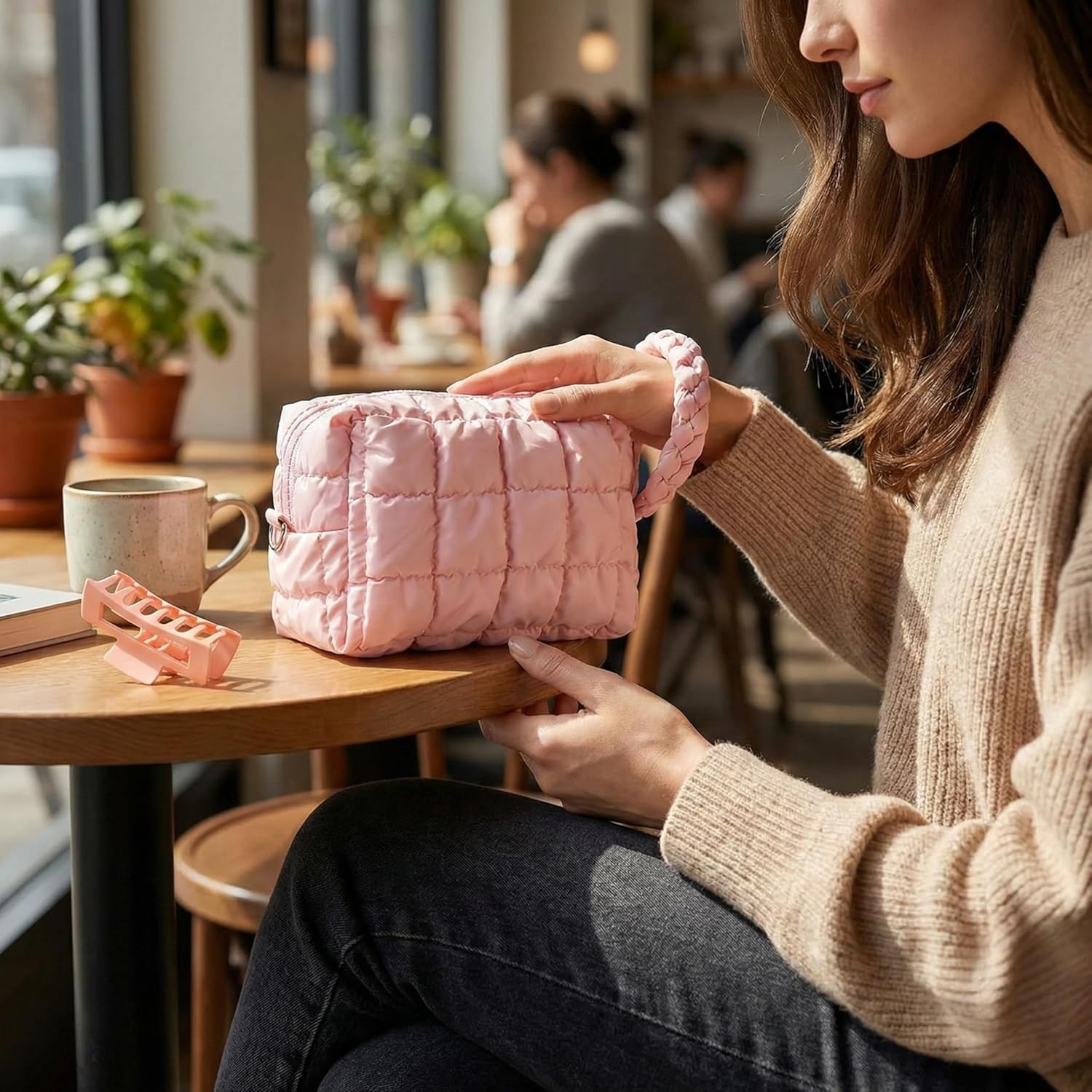 Makeup Bag for Purse, Quilted Puffer Cosmetic & Toiletry Organizer, Waterproof Travel Makeup Pouch for Women, Small Zipper Storage Bag for Brushes, Cosmetics, Accessories, Daily Use and Trips - Image 8