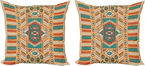 Ambesonne Tribal Throw Pillow Cushion Cover Pack of 2, Secret Tribe Pattern in Bohemian Style, Zippered Double-Side Digital Print Decor, 20",
