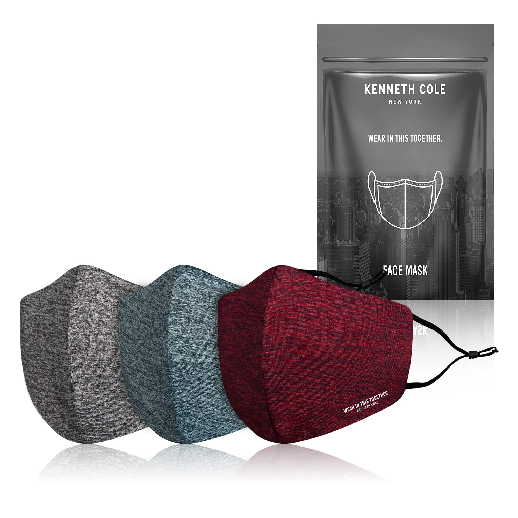 Kenneth Cole Unisex Grindle PACK OF 3 Anti Pollution Anti Heat Anti Dust Mask Multi-Layer Reusable Outdoor Face Mask, Multi-Coloured, Regular