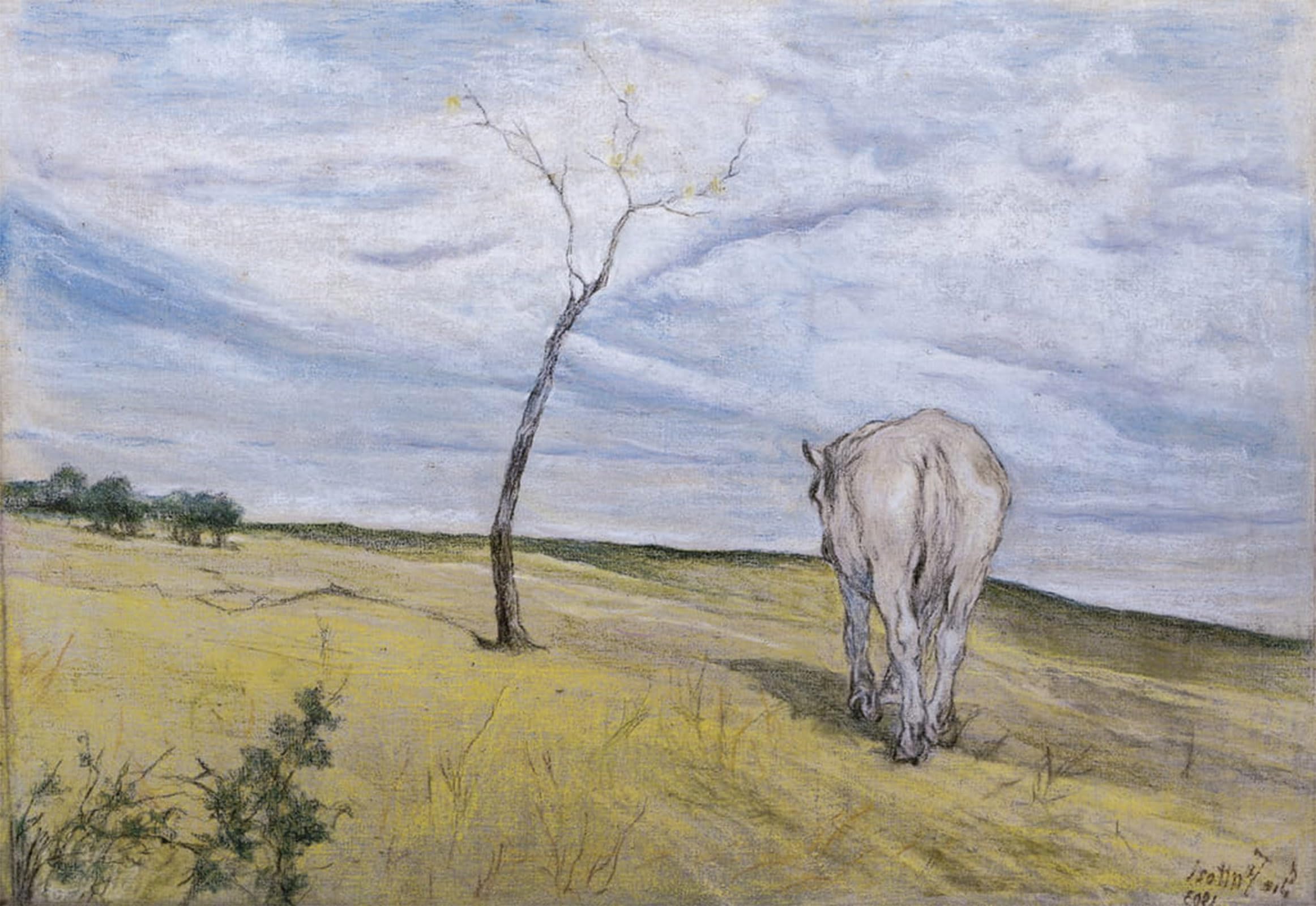POSTERIIk Vintage Print Pop Art Landscape Artwork White Horse by Fattori Art Prints for Office Home Decor 60x90cm