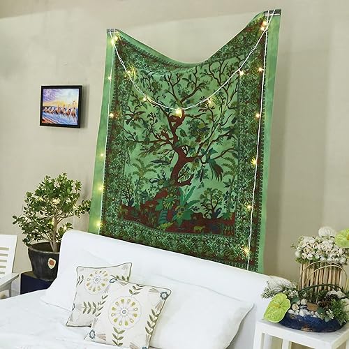 Miniatura 4 de Craft Trade Tapiz para colgar en la pared, astético, psicodélico, hippie, bohemio, verde, árbol de la vida, tapices para dormitorio, diseño floral