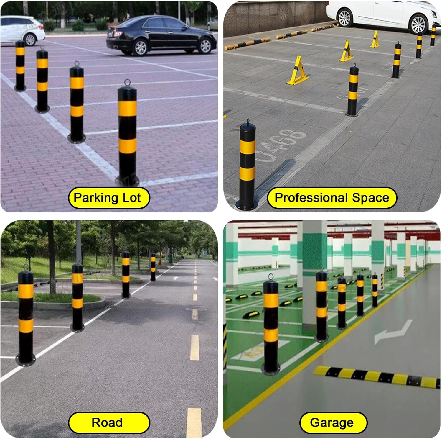 Safety Cones,Metal Iron Safety Bollard Post,20in Tall Reflective Parking Post with Hanging Ring,Driveway/Sidewalk/Garage Traffic Control Barriers Caution Cones,Easy to Install & Remove