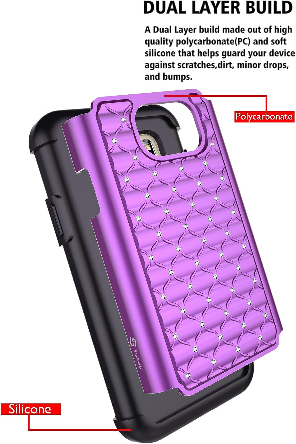 Style4U Galaxy S7 Active Case, S7 Active Case, Studded Rhinestone Crystal Bling Hybrid Armor Case Cover for Samsung Galaxy S7 Active [Not for Galaxy S7] with 1 Stylus [Purple/Black]