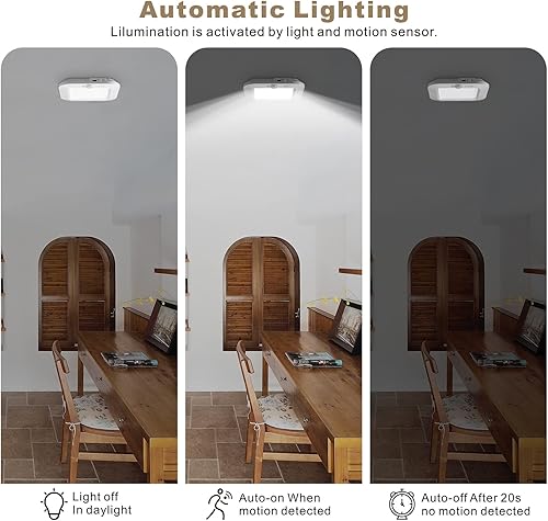 Miniatura 6 de Lámpara de techo con sensor de movimiento recargable, 220 lúmenes, 6000 K, luz de sensor de movimiento inalámbrica para interiores, 2000 mAh, luces