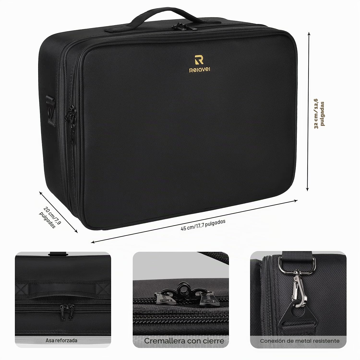 Relavel Bolsa de Maquillaje Extra Grande, Bolsa de Viaje para Maquillaje, Bolsa de Maquillaje Profesional, Bolsa organizadora de uñas portátil, Bolsa de Suministros de Arte con divisores Ajustables