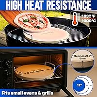 Vista 4 de KitchenStar Piedra para pizza de 12 pulgadas para horno y parrilla de barbacoa con asas, redonda, 5/8 pulgadas de grosor, cordierita natural