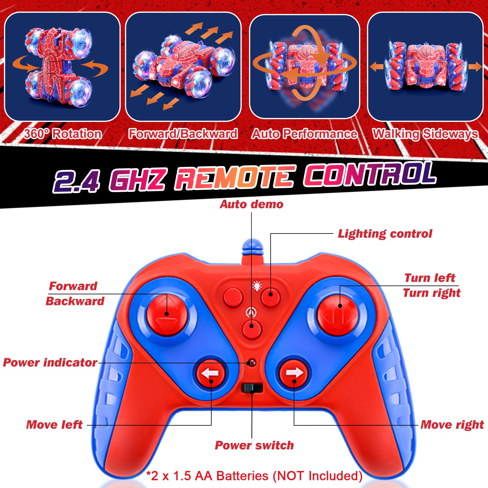 Spider RC Amphibie 2.4 GHz – Voiture Télécommandée Enfant Avec LEDs, 360° Et IPX7
