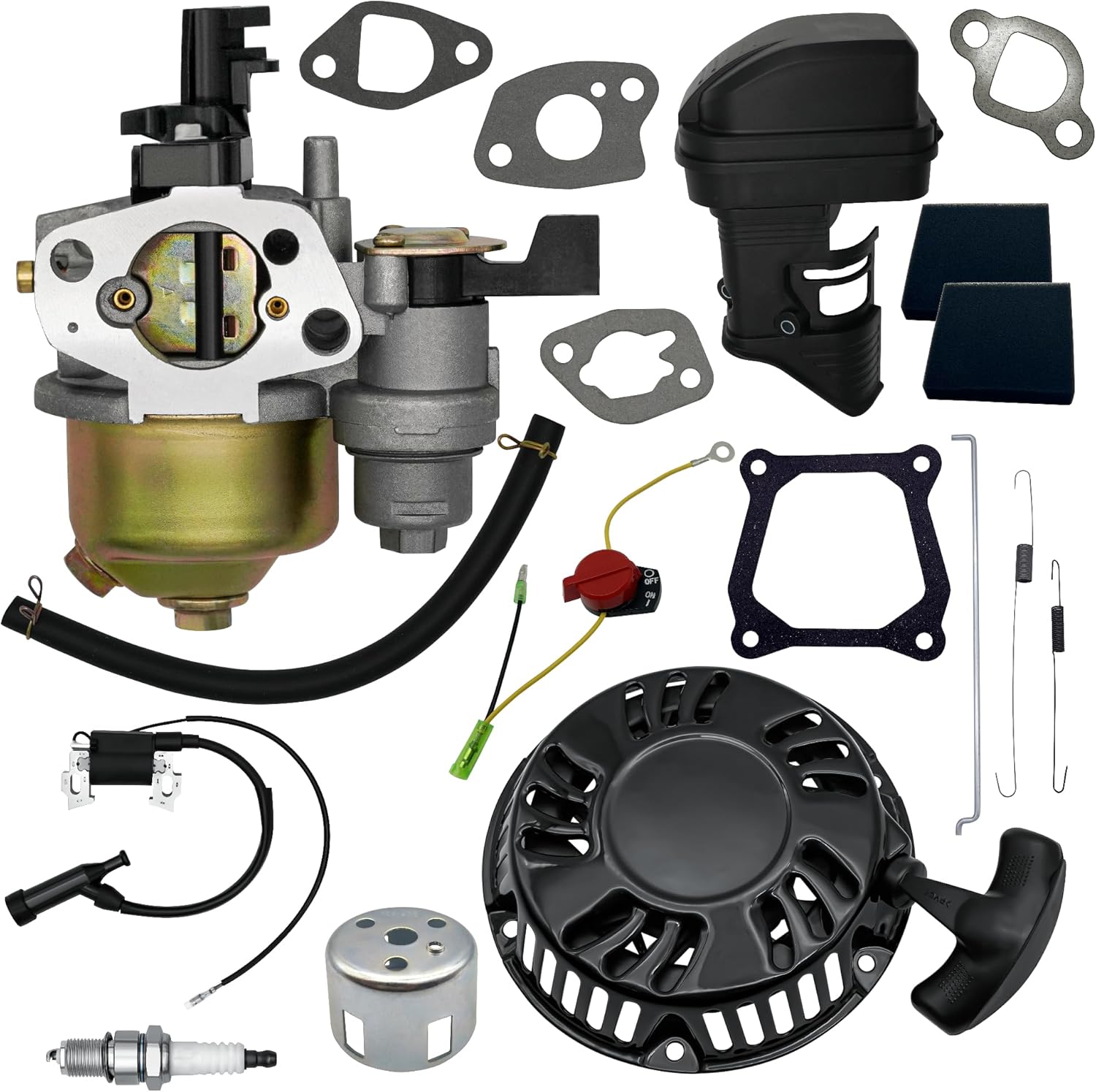 Strongthium Predator 212 Tune Up Parts Carb Kit for 196cc 200cc 212cc 224cc + Pull Start + Coil + Air Filter Assembly + Spark Plug + Throttle Springs + Gaskets