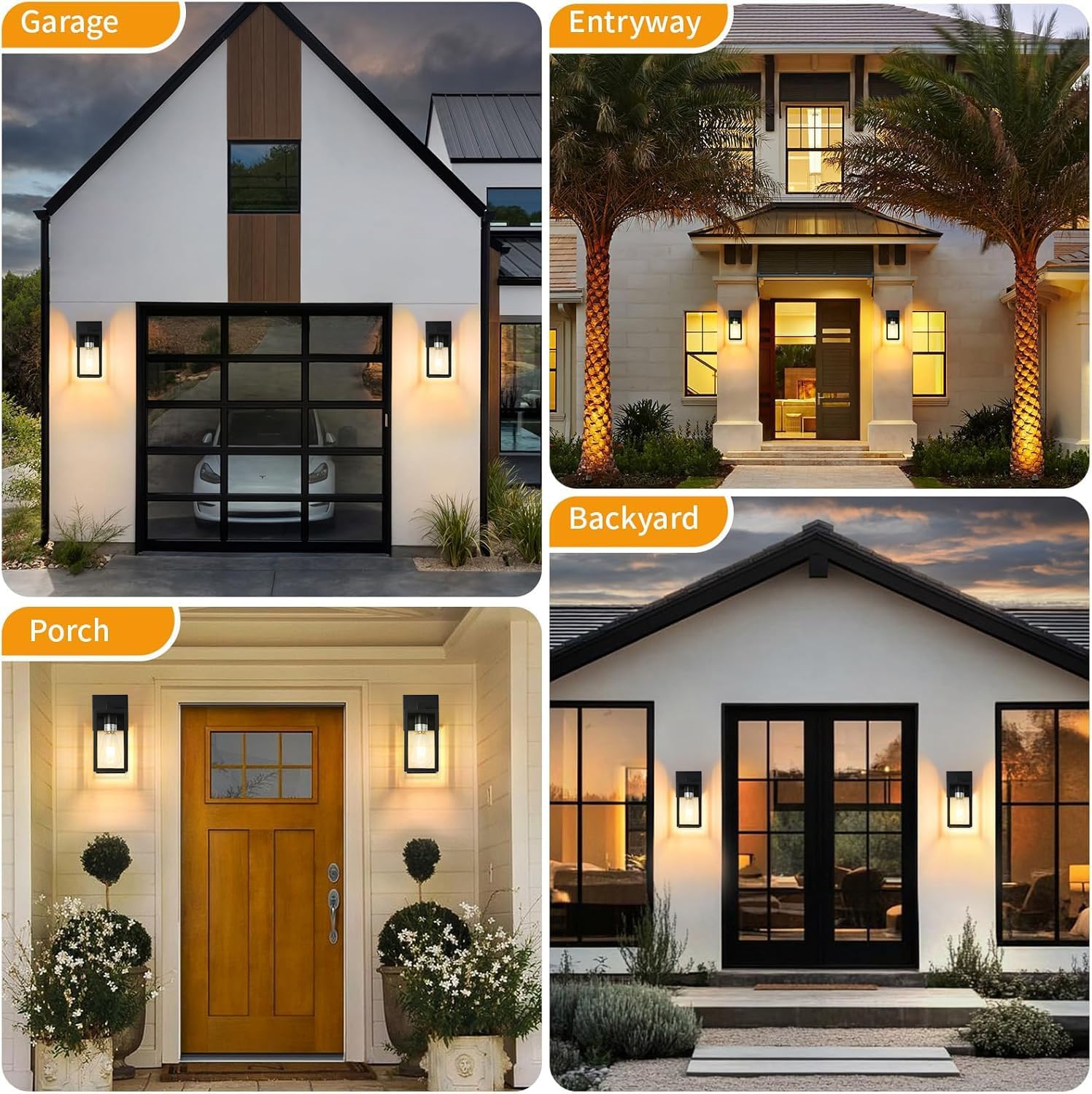 4 Pack Outdoor Light Fixtures, Black Exterior Light Wall Mount, Aluminum Porch Wall Lanterns Waterproof Outside Light for House Front Door Light for Patio Garage Doorway