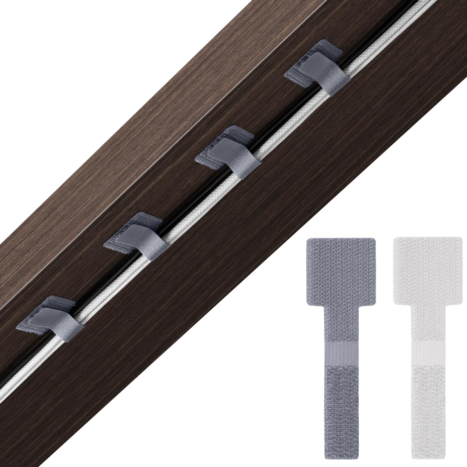 Bandes de Gestion des Câbles Sous Bureau,Trilancer Organiseurs de Câbles Auto-Adhésifs à Scratch, Clips de Câbles Flexibles pour Murs, Appareils de Cuisine,TV et Ordinateurs,Blanc & Gris (30 Pièces)