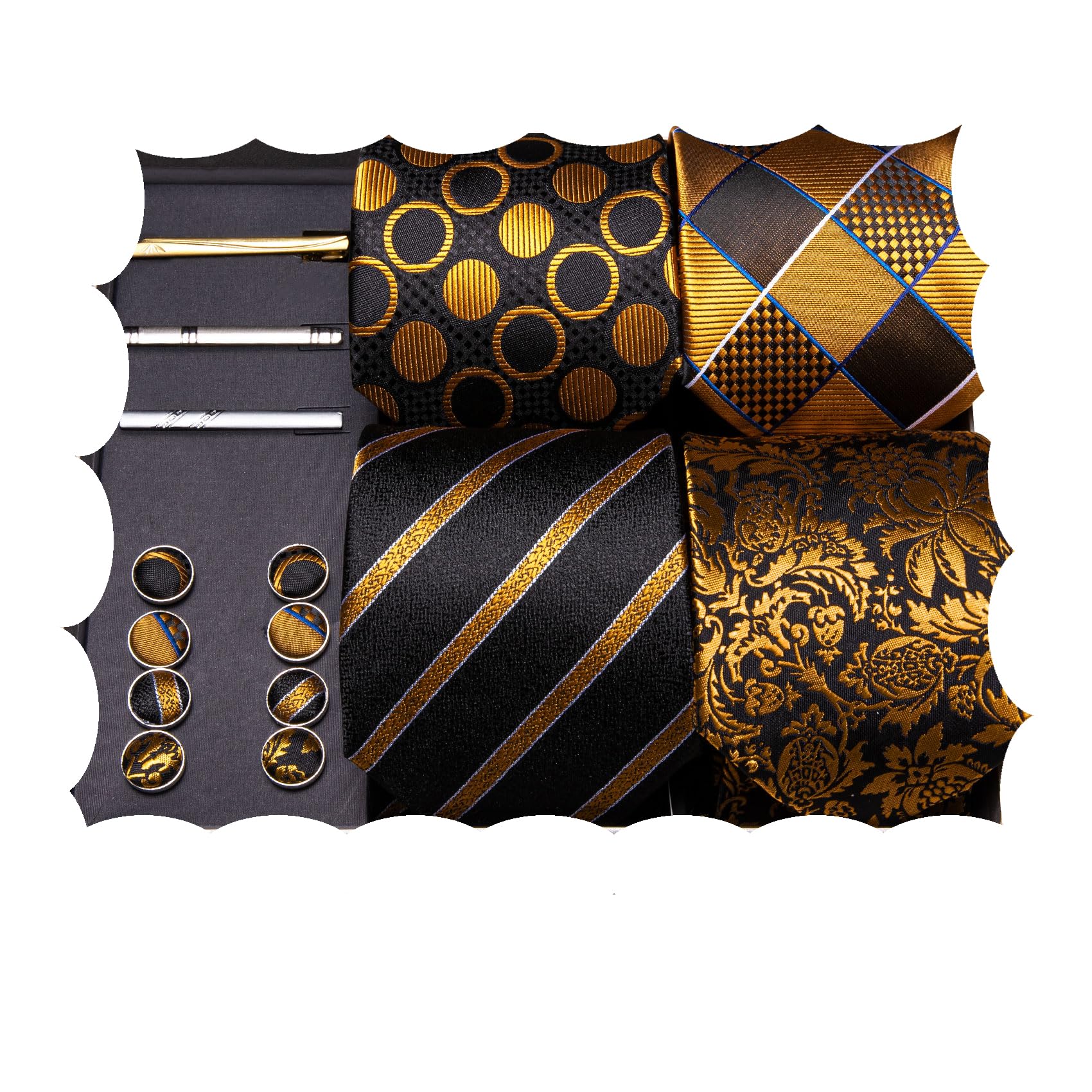 Barry.Wang Designer Mens Tie Sets Collection, Eleagnt Gift Box Tie Clips Handkerchief Cufflink Set