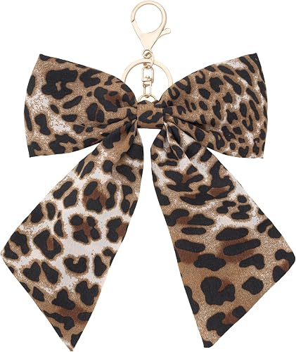 Leopard Print Bow Bag Charms Keychains, Cute Key Chain Accessories for Women Purse Handbags Backpacks