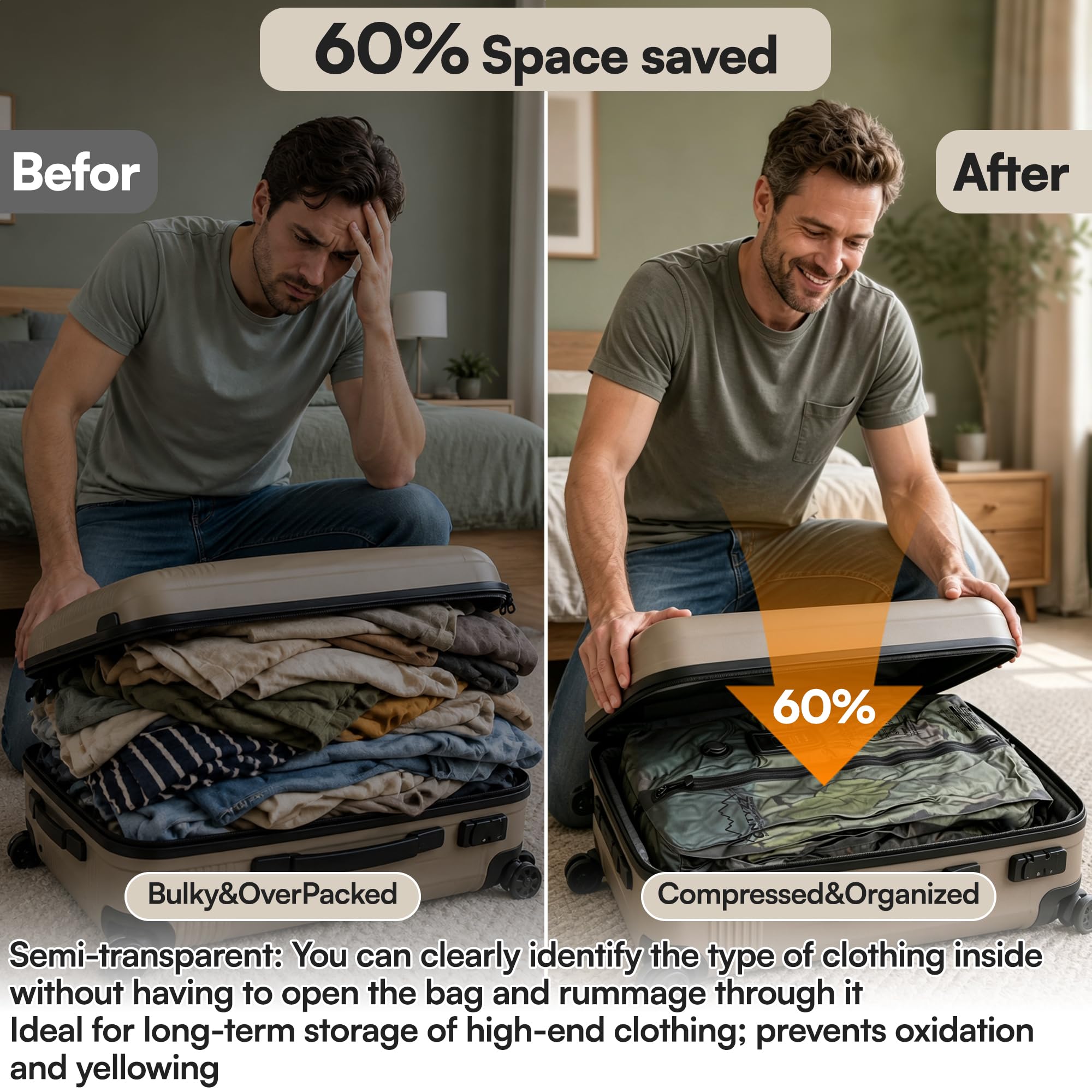 ONTYZZ Sacs Sous‑Vide de Voyage pour Vêtements，1