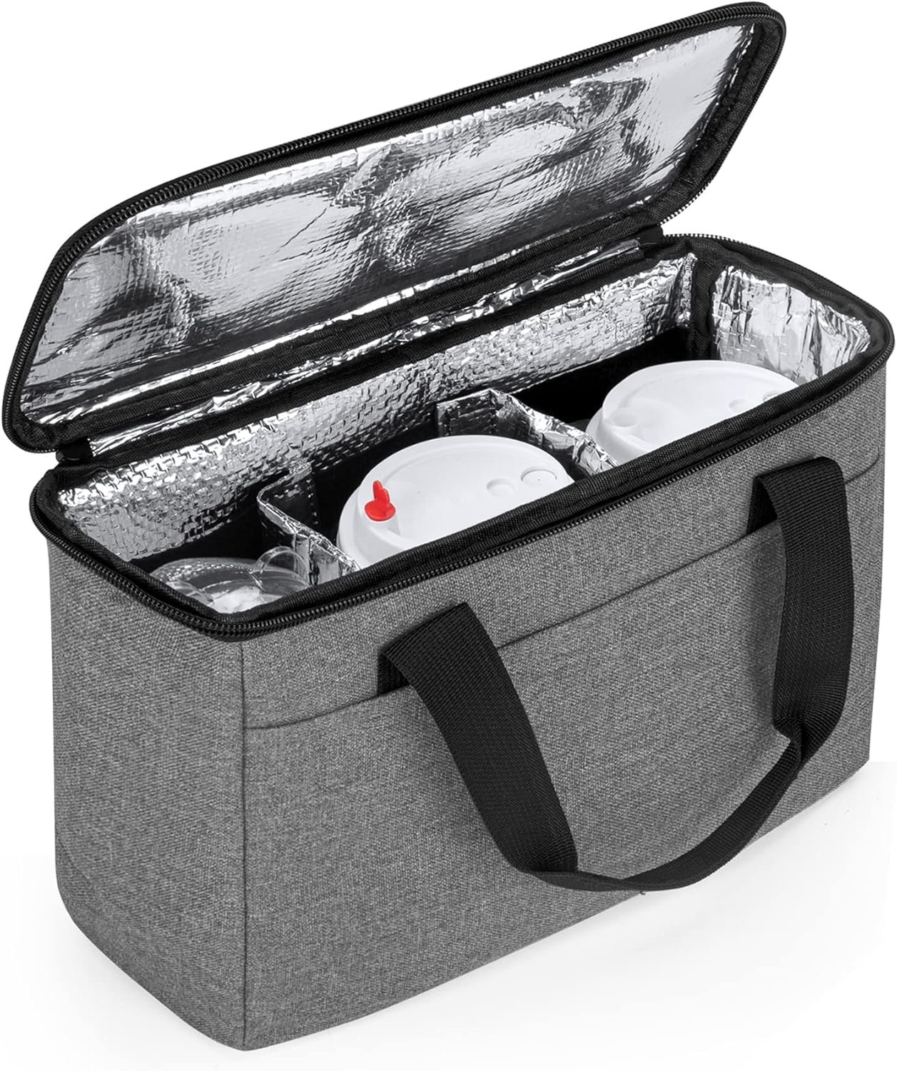 Trunab Reusable 3 Cups Drink Carrier for Delivery with Adjustable Dividers, Insulated Drink Caddy Holder Bag for Take Out, Beverages Carrier Tote with Handle for Outdoors,Patented Design, Grey