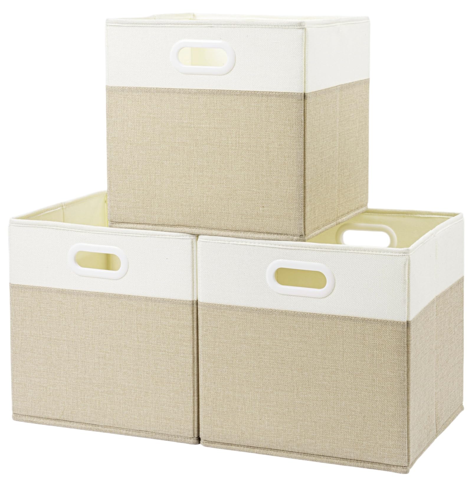 SOCOHOME Fabric Storage Boxes,33x38x33cm Storage Cube, Foldable Storage Baskets for Shelf Nursery Closet(Light Khaki/Cream White, 3 Pack)
