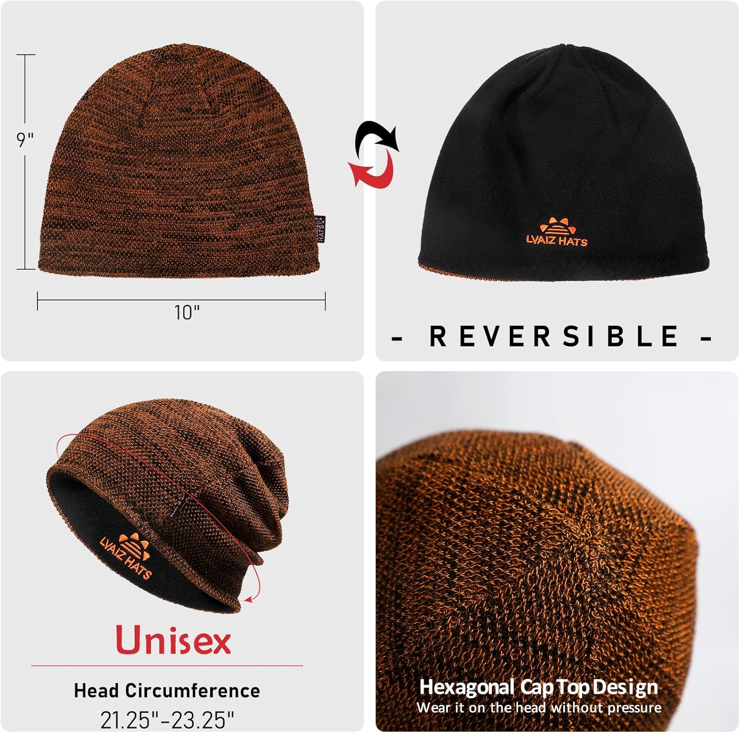 Lvaiz Mens Winter Beanie Hat Warm Fleece Lined Skull Cap for Men Reversible Women Windproof Watch Hat Knit Warm Unisex Beanie - Image 5