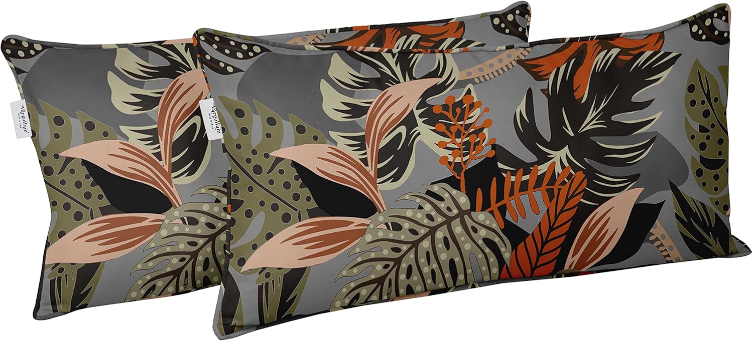 Indoor/Outdoor Polyester Fabric Lumbar Pillow Cover, All-Weather Waterproof Rectangular Cushion Case for Patio Furniture, 12 x 24 Set of 2 - Tropical-18