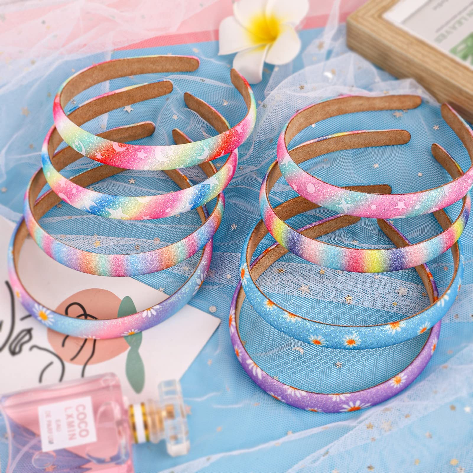 Candygirl Lot de 6 serre-têtes à paillettes pour filles et femmes, arc-en-ciel, à rayures, accessoires pour cheveux