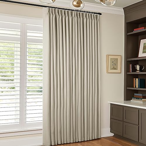 Miniatura 12 de Cortinas de lino 100% opacas de 90 pulgadas con pliegues de 2 paneles para sala de estar, con pestaña trasera plisada, cortinas oscuras con forma de