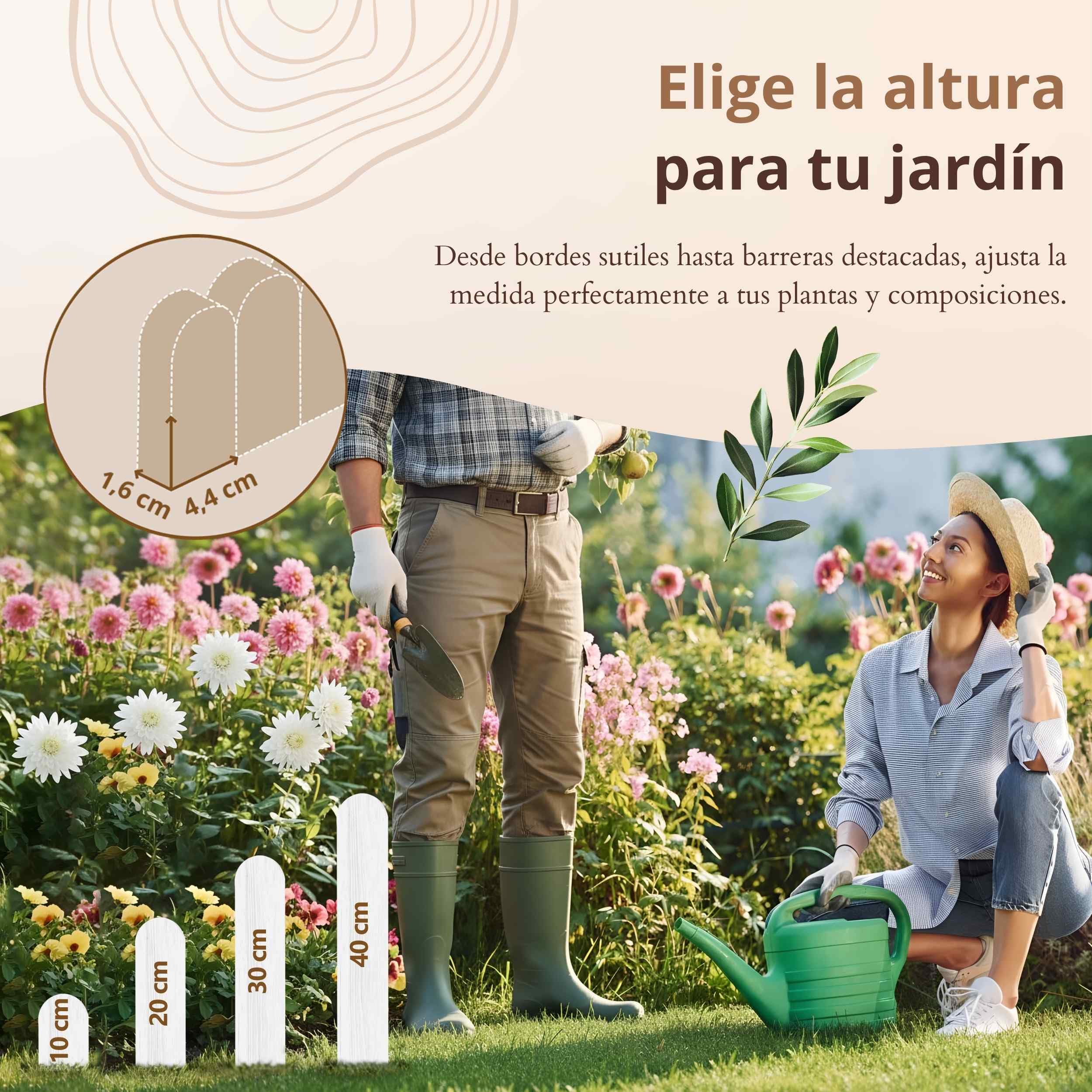 Floranica bordura para jardín 40 x 200 cm marrón Borde césped Valla de jardín Valla de Madera bordura Flexible en Rollo
