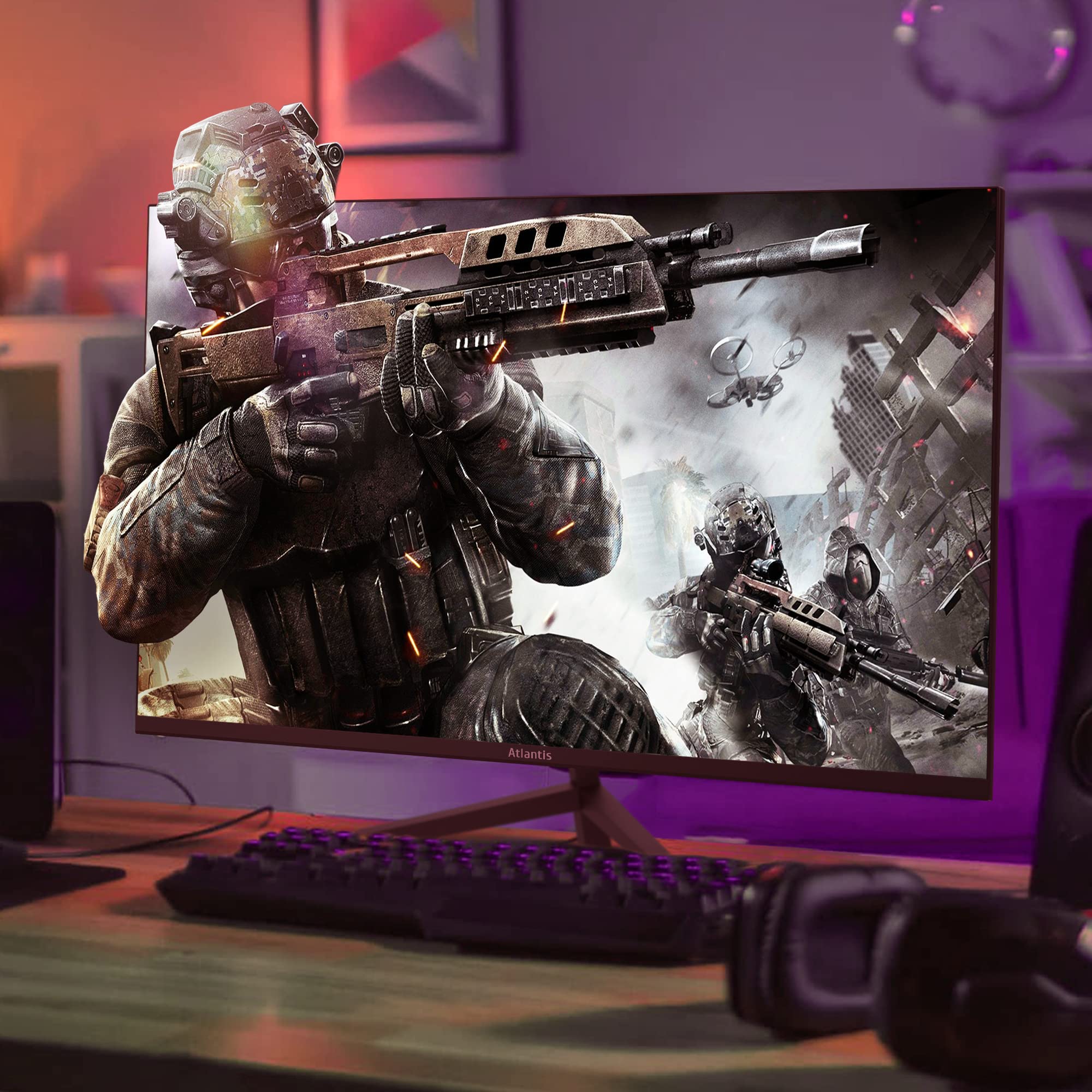 ATLANTIS Moniteur PC 27 Pouces IPS Full HD - 75Hz, FreeSync, Design Sans Cadre, Inclinable - Câble HDMI Inclus