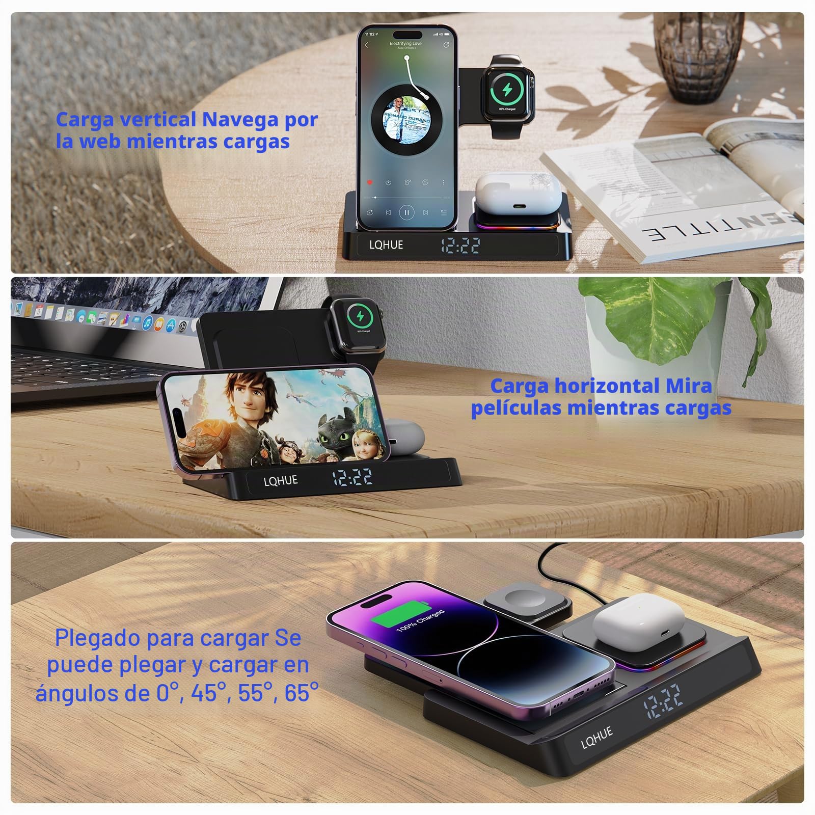 4 en 1 Cargador inalámbrico,15W Cargador inalambrico,Compatible con iPhone und Watch iPhone 15 14 13 12 11 Pro SE X XS XR & Watch 9 8 7 6 SE 5 4 3 2 Air Pods Pro Wireless Charger