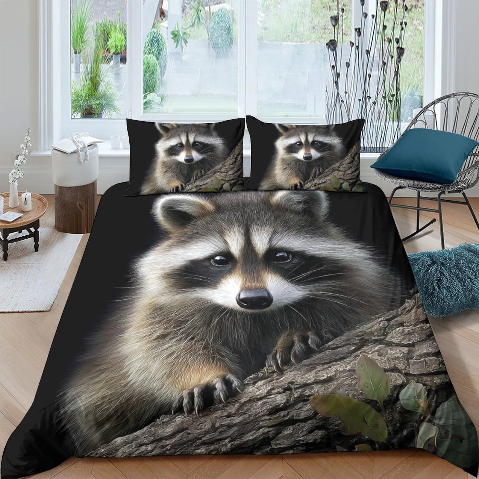 Ctjqhvkz Style-6 3D Printed Raccoon Forest Fitted Sheet Microfiber Soft Breathable Woodland Bed Cover For Bedroom Guest Room Decor Single（135X200cm）