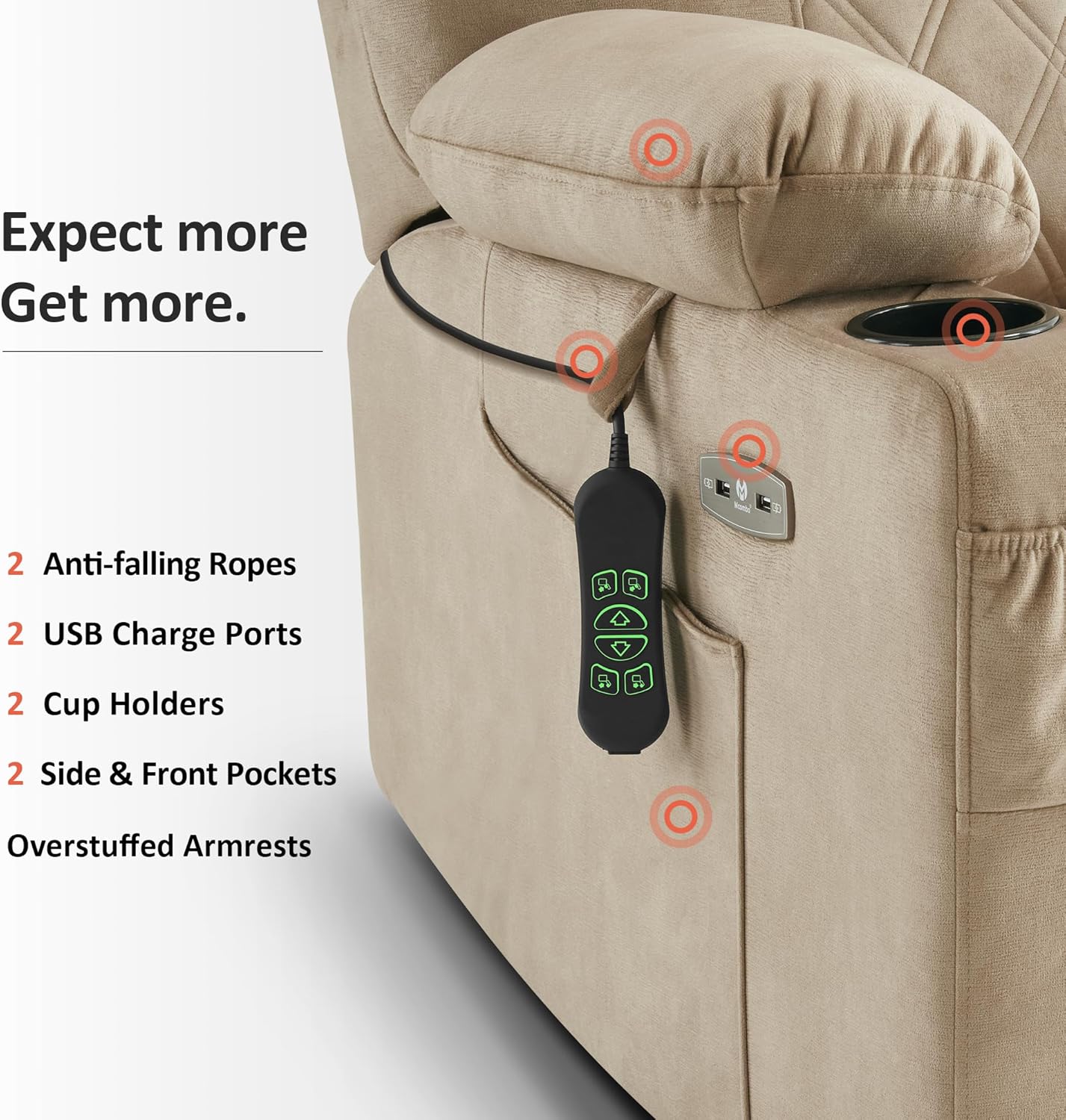 Massage and heating remote control for MCombo Model 7222 recliner