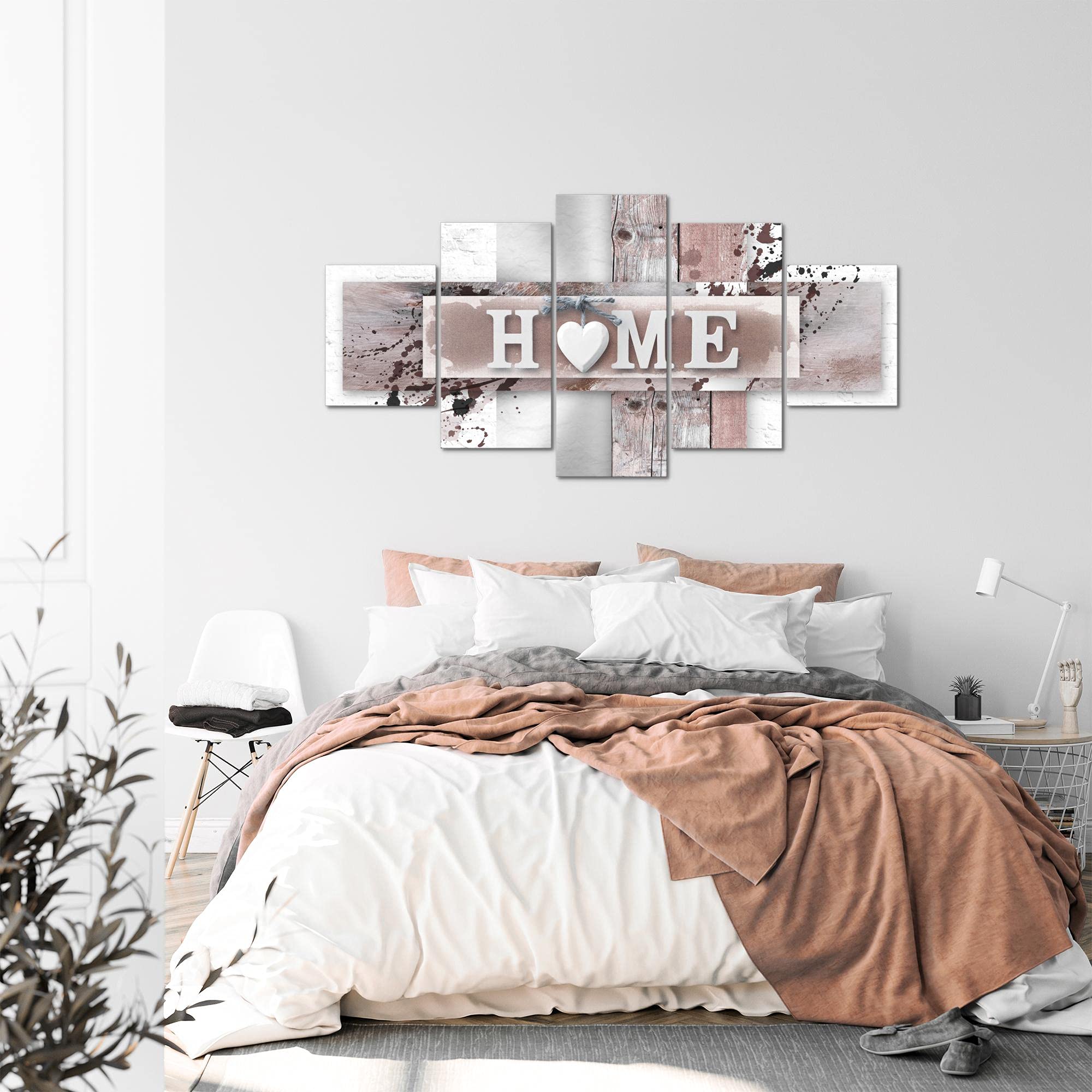 Runa Art - Quadri Home Cuore 200 x 100 cm 5 Pezzi XXL Decorazione Murale Design Rosa Grigio 504551b