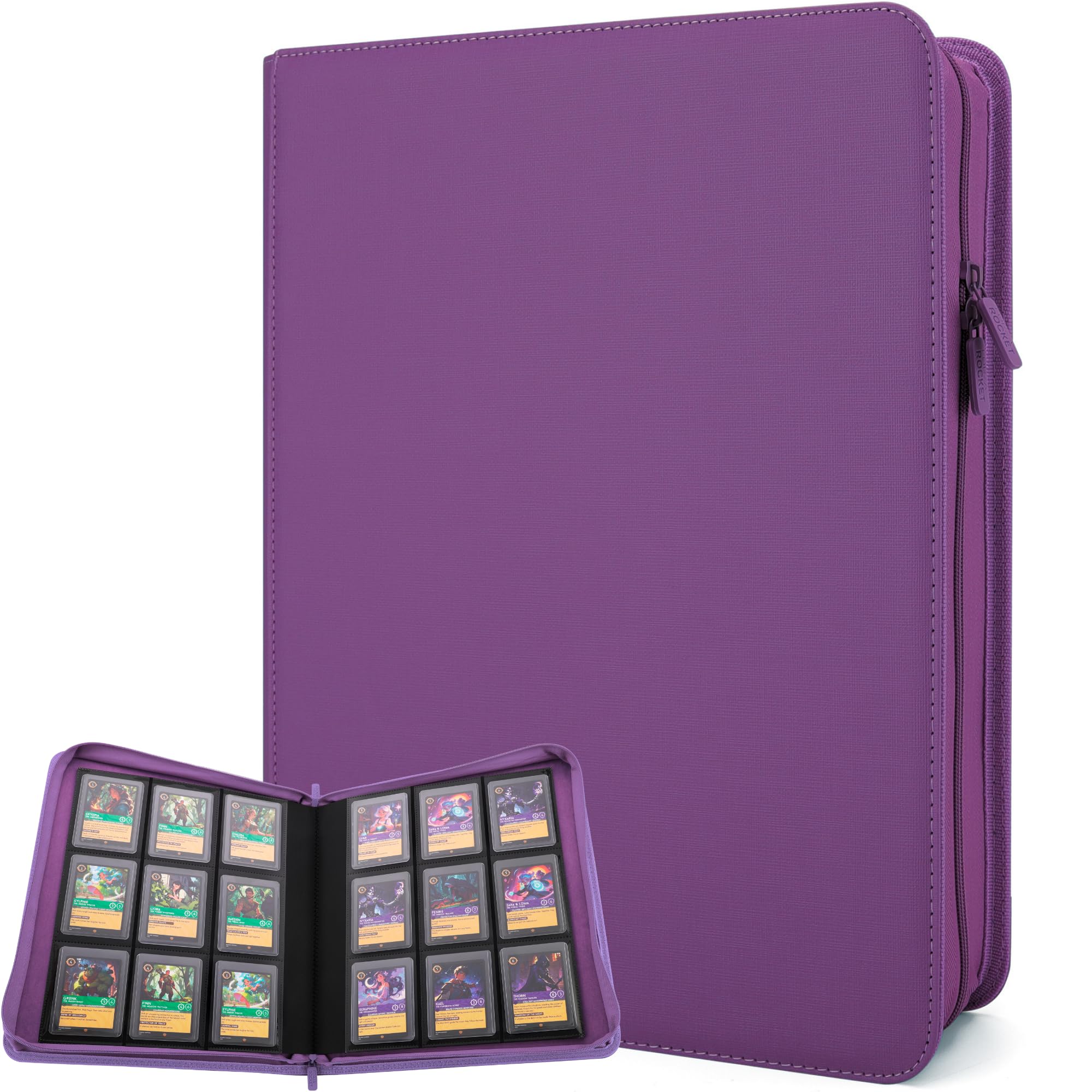 FORZAROCKET 9-Pocket Toploader Binder for Trading Cards - Holds 324 Top Loaders, Ringless, Waterproof PU Leather for Sports Cards & TCG (Black w/Clear Display Window)