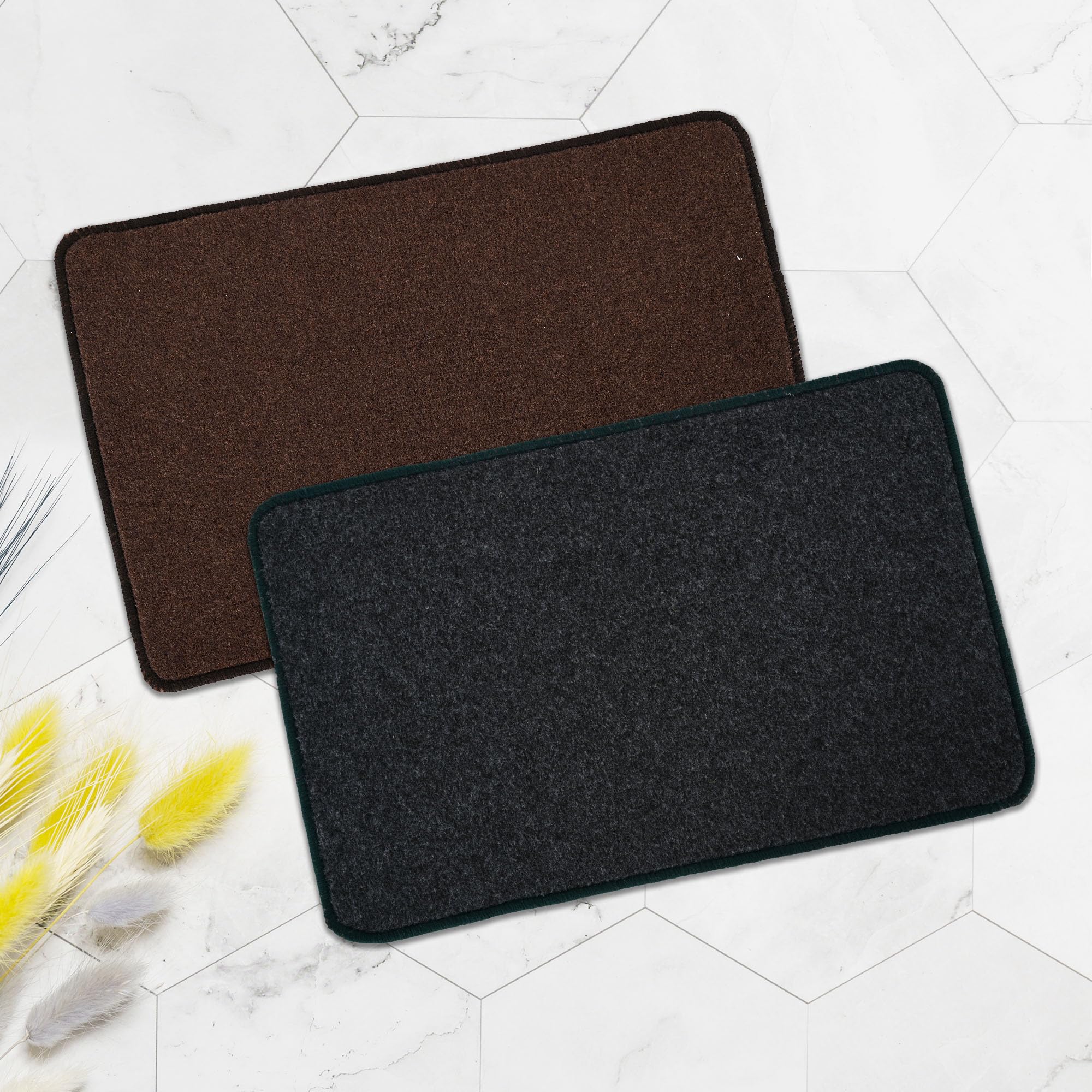 Kuber Industries Pack of 2 Anti-Skid Door Mats For Home | Soft Washable Microfibre & Water Soaking Floor/Bathroom Mat - Grey & Brown